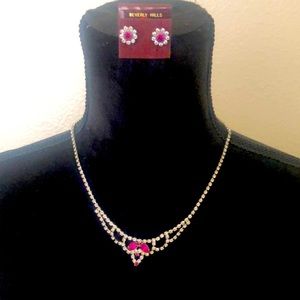 Pink rhinestone necklace set
